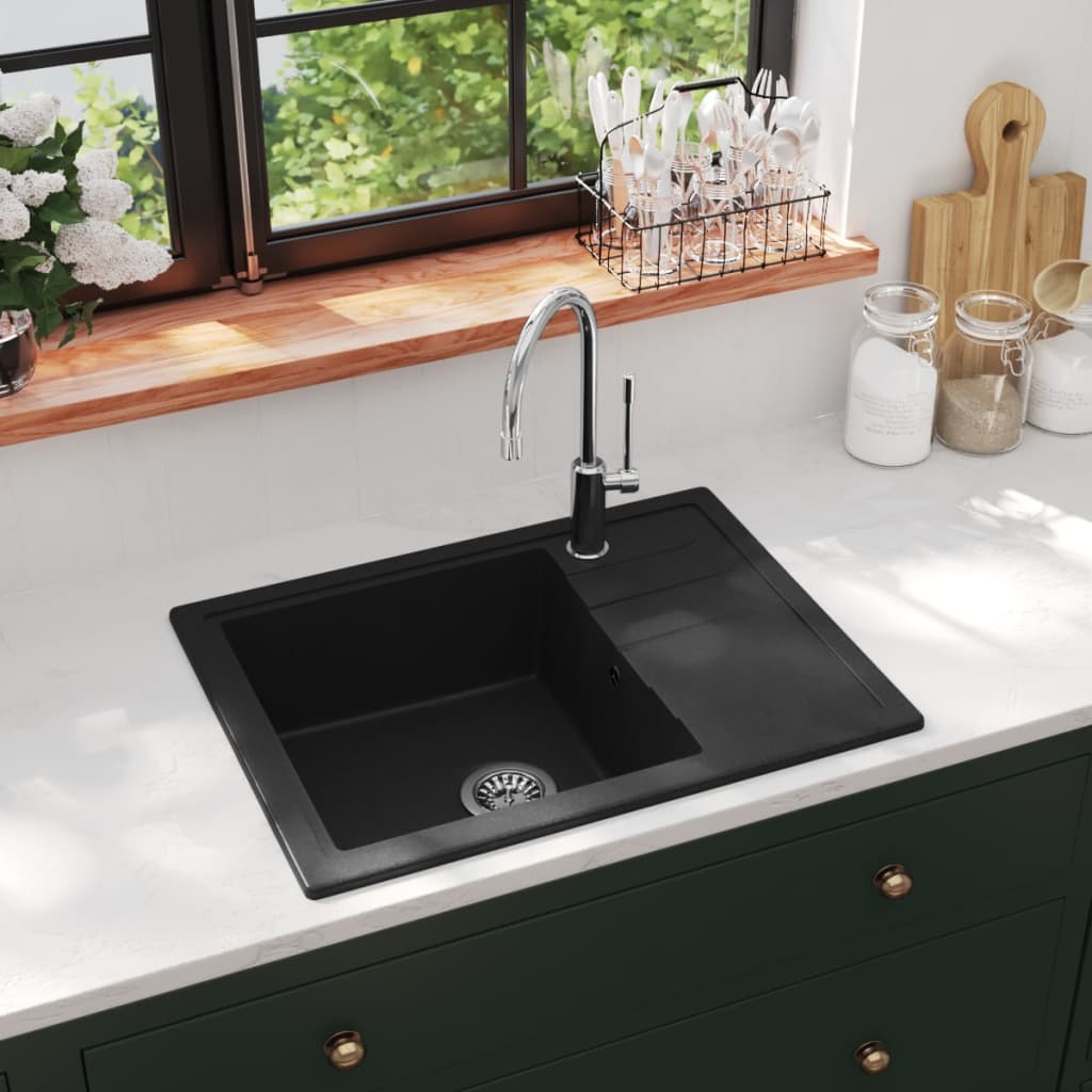 Küchenspüle mit Überlauf Oval Schwarz Granit