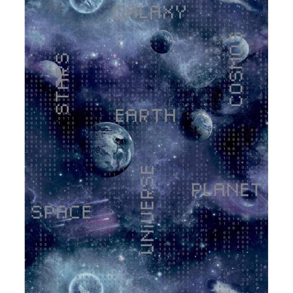 Good Vibes Tapete Galaxy Planets and Text Schwarz und Lila