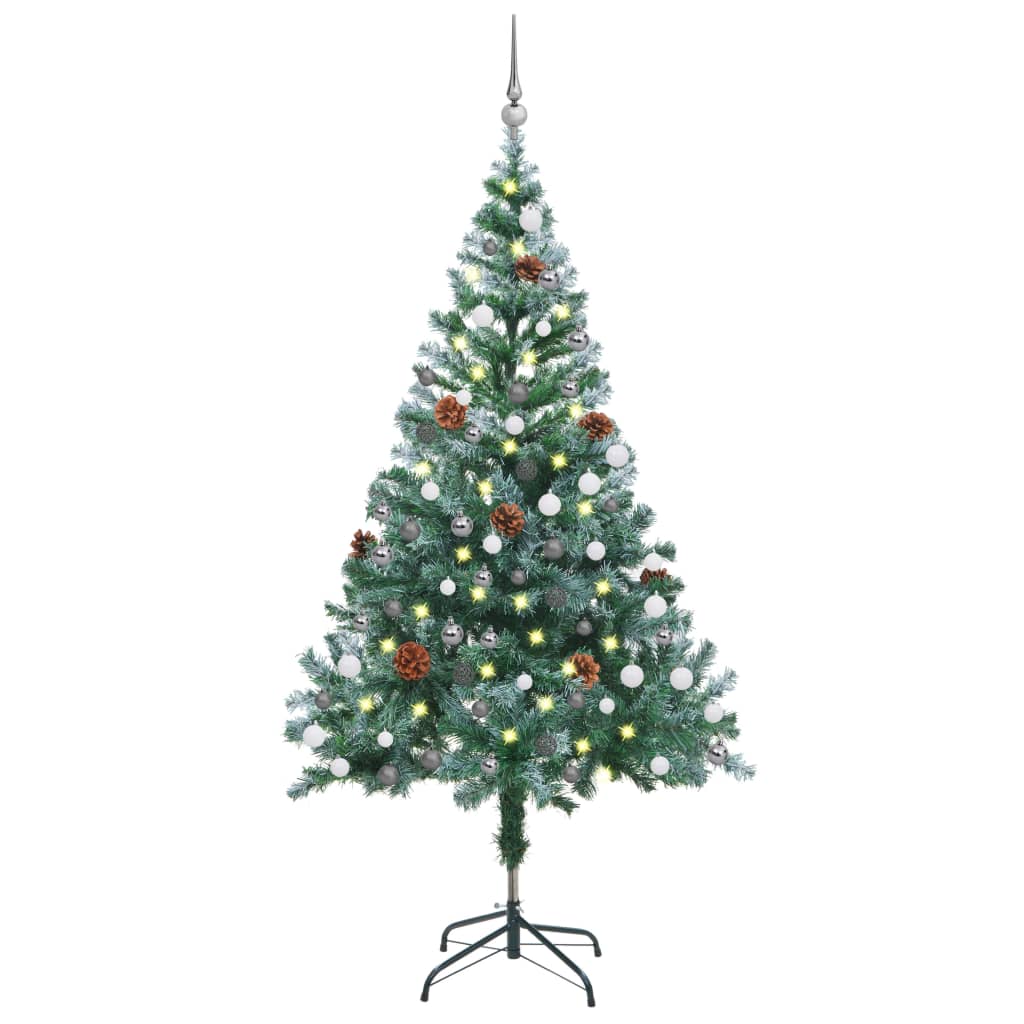 Weihnachtsbaum Beschneit mit LEDs & Kugeln & Zapfen 150 cm 