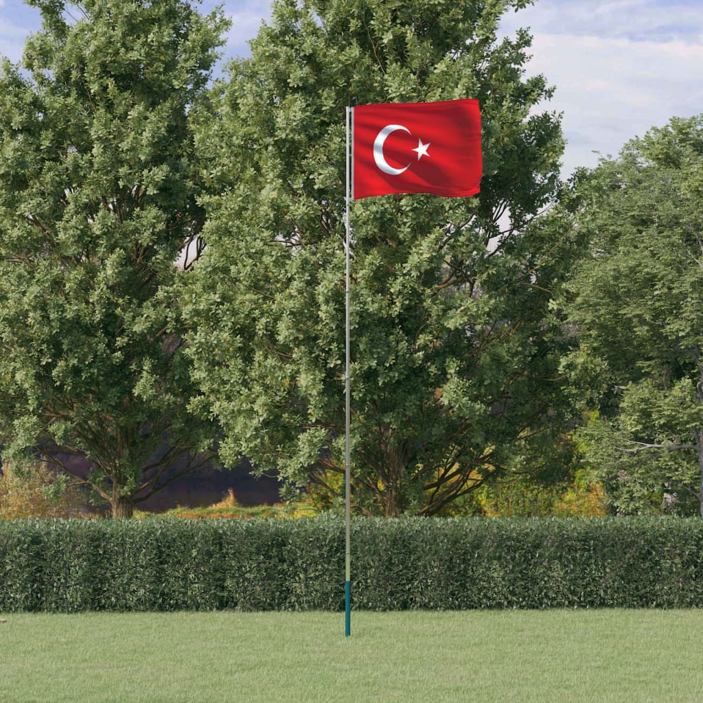 vidaXL Flagge der Türkei mit Mast 5,55 m Aluminium
