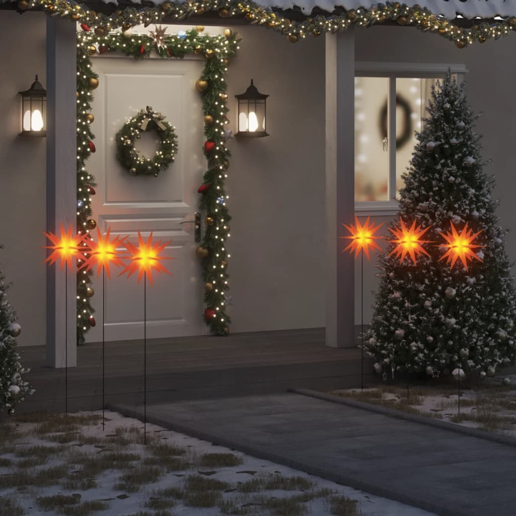 Weihnachtssterne 3 Stk. mit Erdspießen LEDs Faltbar Rot 35 cm