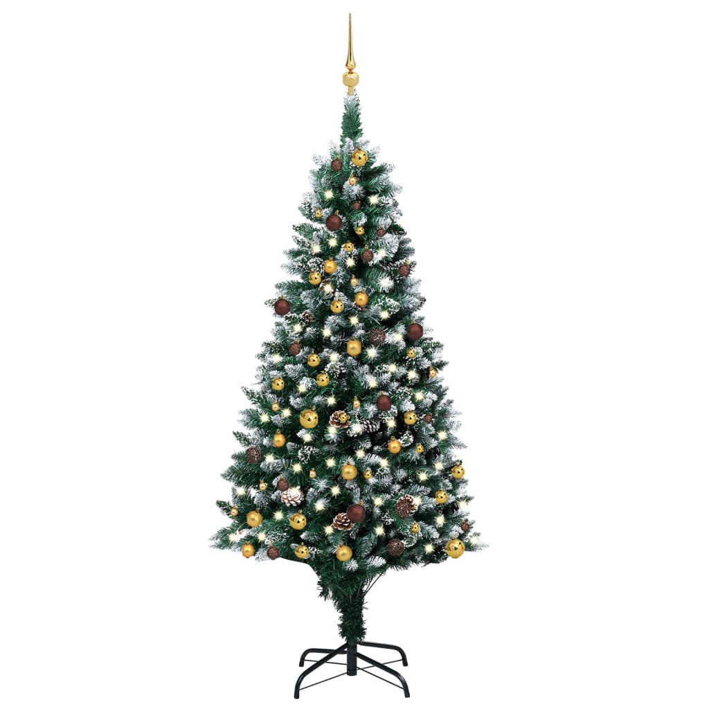 Künstlicher Weihnachtsbaum mit LEDs & Kugeln & Zapfen 210 cm