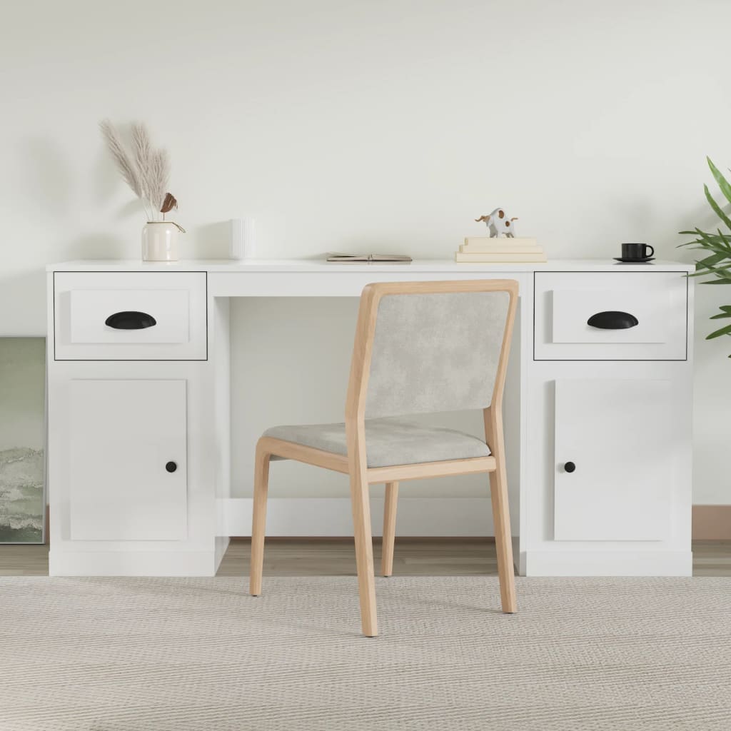 Schreibtisch mit Stauraum Hochglanz-Weiß Holzwerkstoff