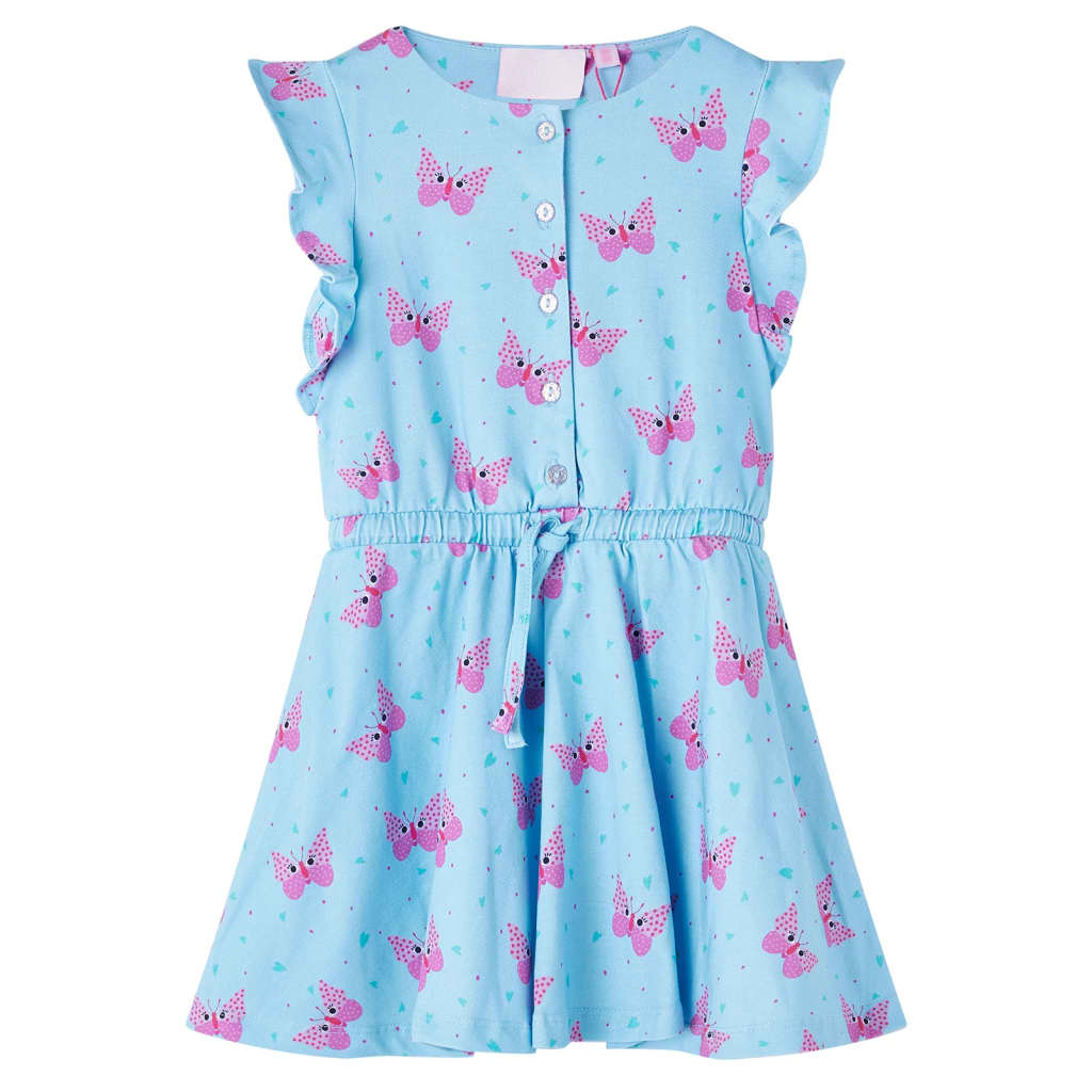 Kinderkleid mit Knöpfen Ärmellos Schmetterling-Muster Blau 104
