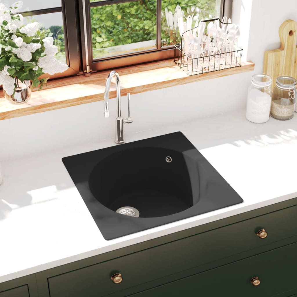 Küchenspüle mit Überlauf Schwarz Granit