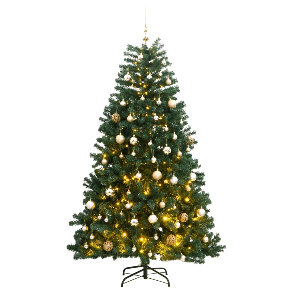 vidaXL Künstlicher Weihnachtsbaum Klappbar 300 LEDs & Kugeln 270 cm