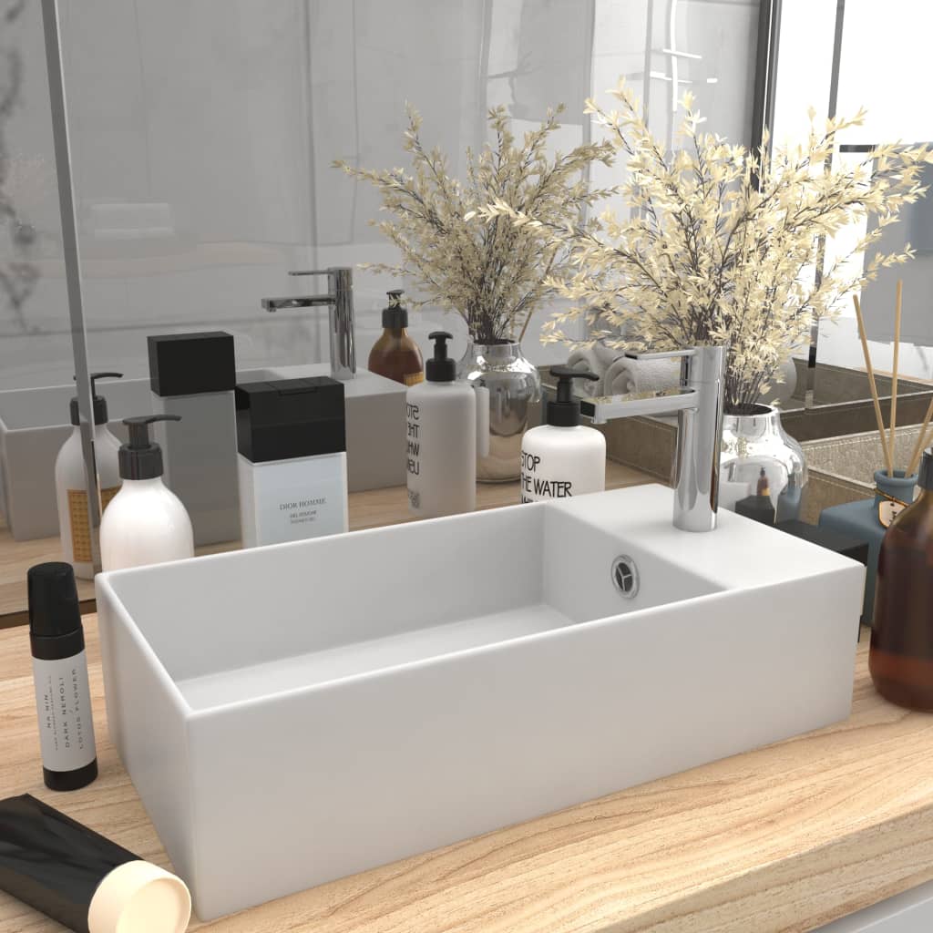 Badezimmer-Waschbecken mit Überlauf Keramik Matt Weiß