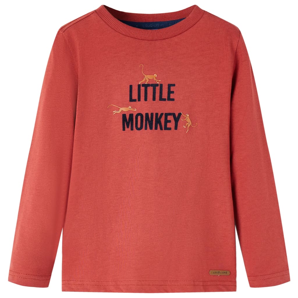 Kinder-Langarmshirt mit Little Monkey-Aufdruck Dunkelrot 128