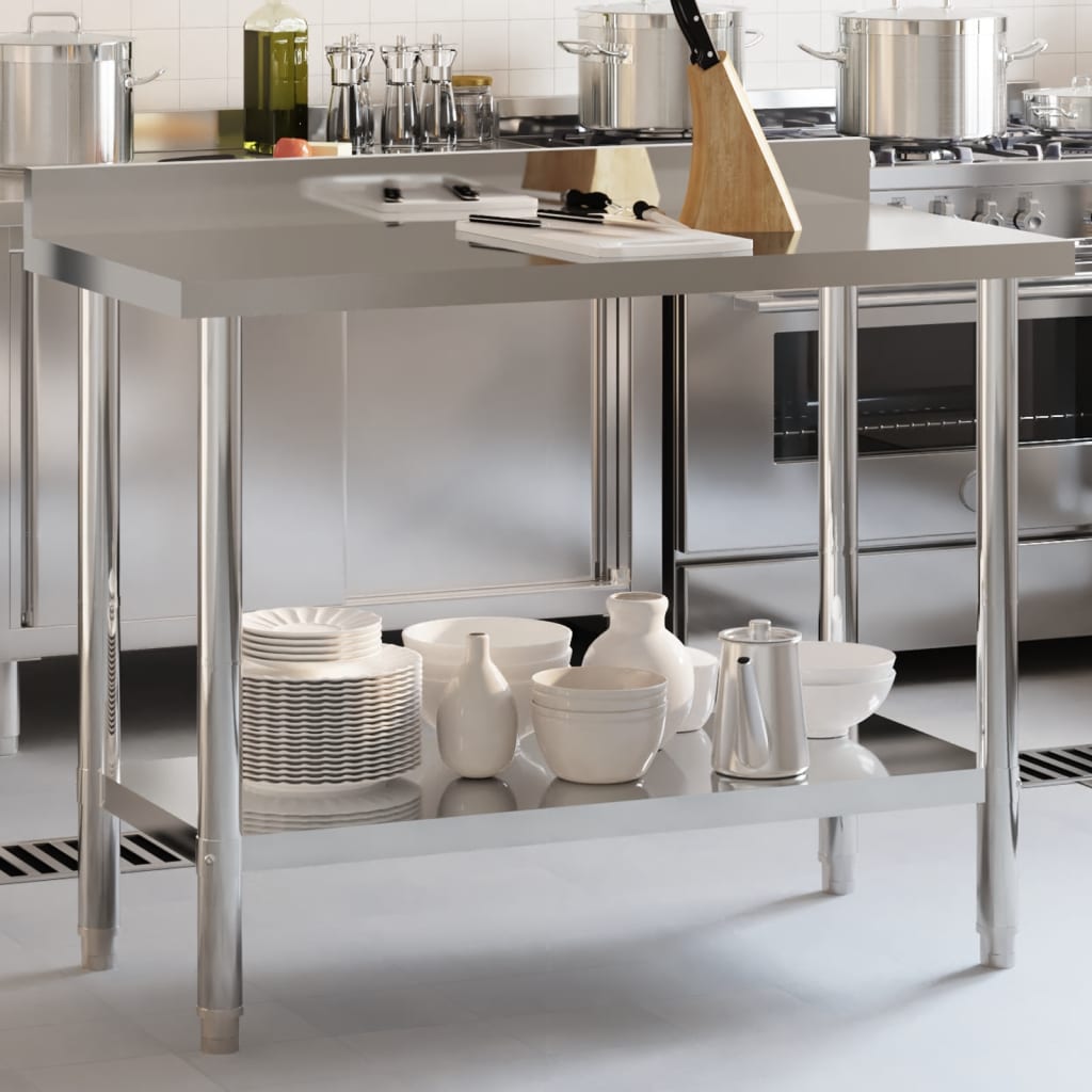 vidaXL Küchen-Arbeitstisch mit Aufkantung 110x55x93 cm Edelstahl