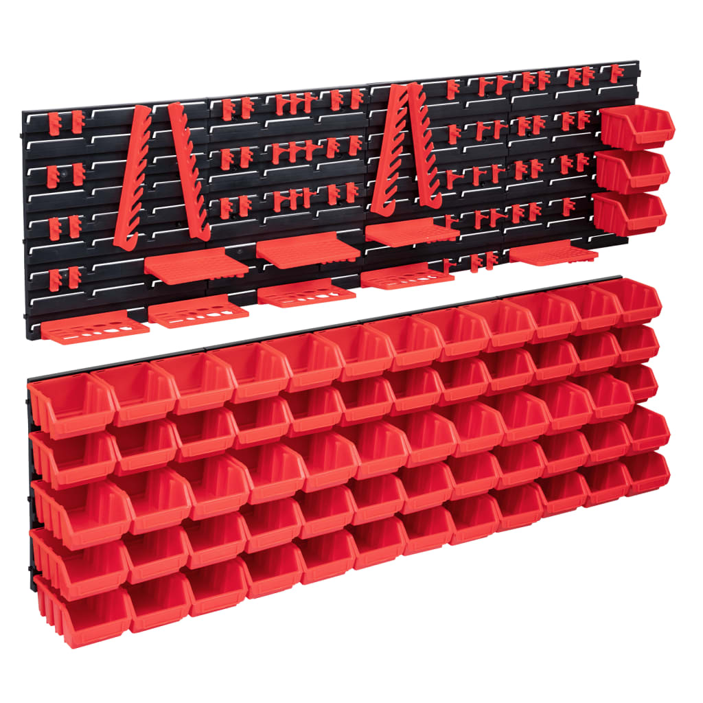 vidaXL 141-tlg. Werkzeugwand mit Sichtlagerkästen Rot und Schwarz