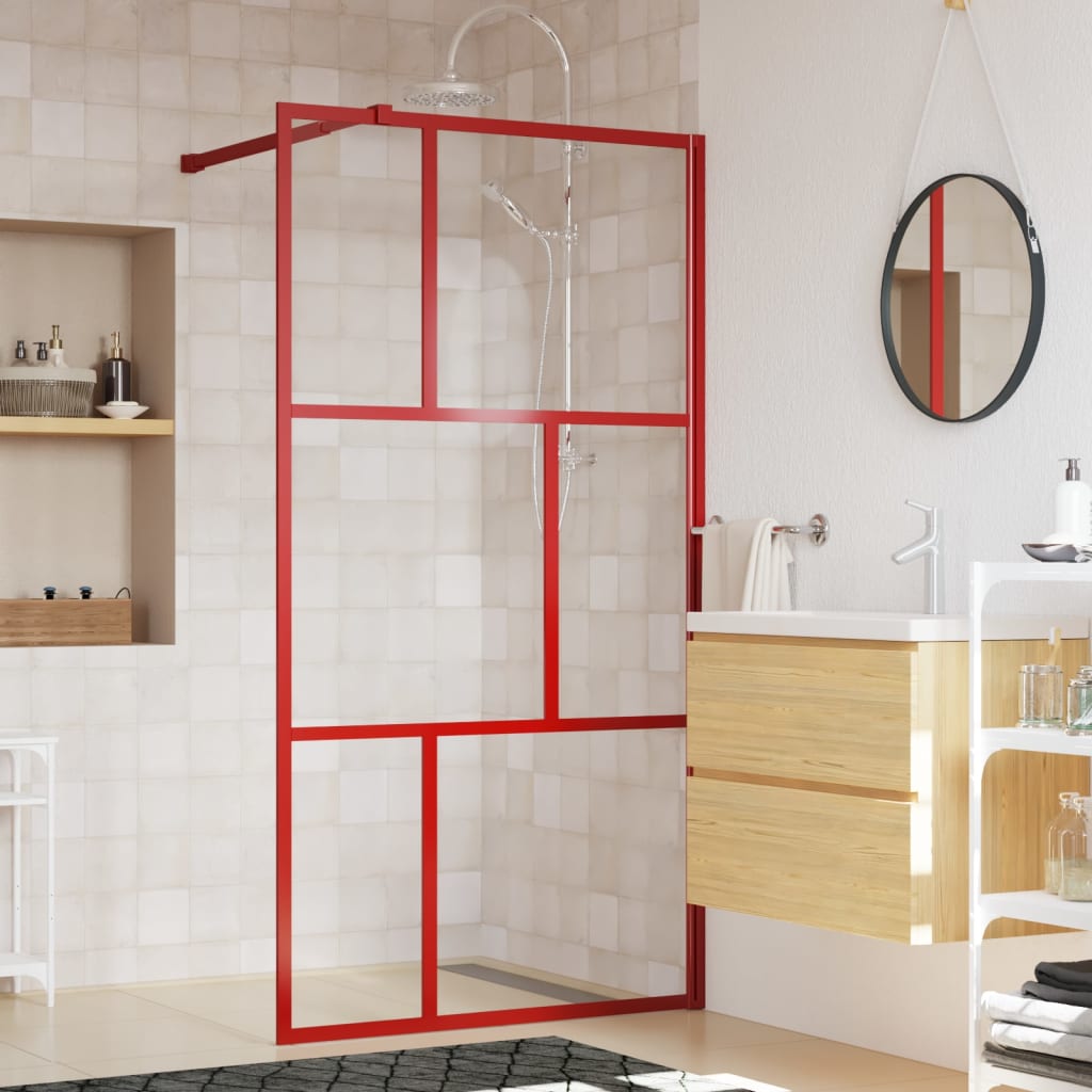 vidaXL Duschwand für Begehbare Dusche mit ESG Klarglas Rot 115x195 cm