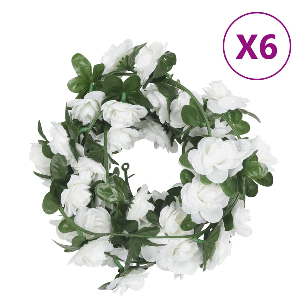 vidaXL Künstliche Blumengirlanden 6 Stk. Weiß 240 cm