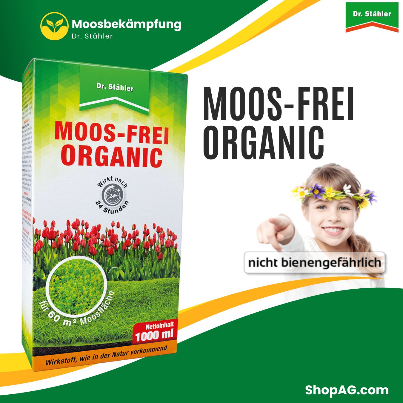 Moos - Frei ORGANIC 1000ml gegen viele Moosarten im Rasen