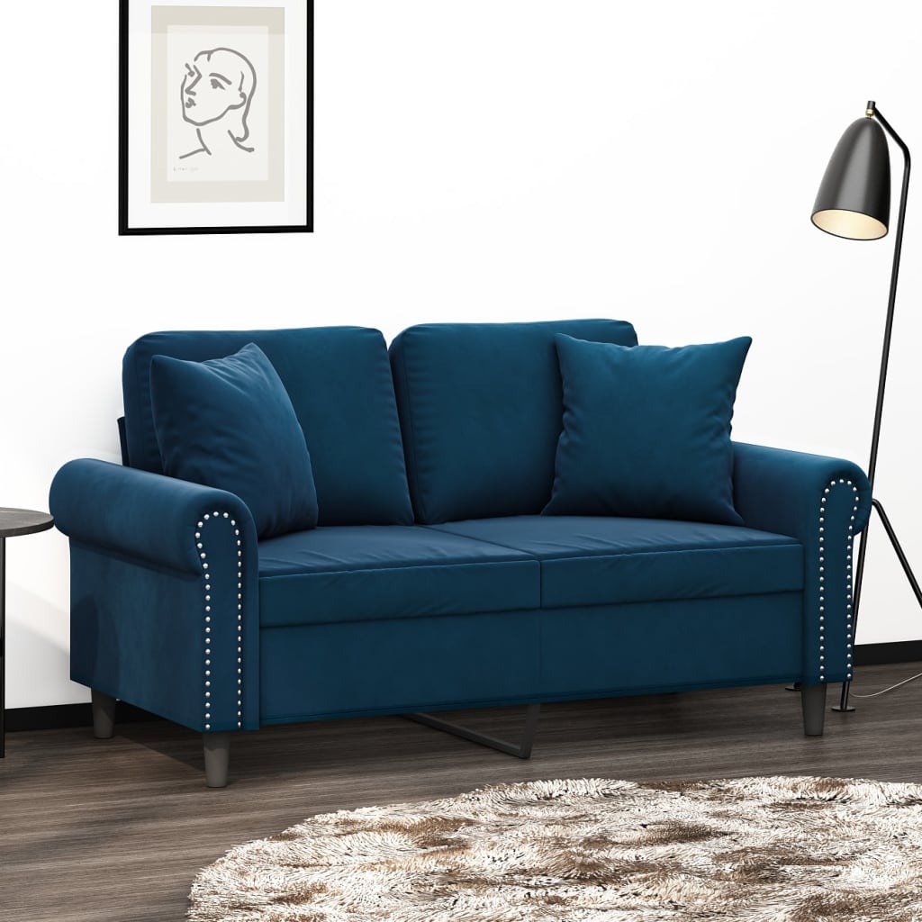 2-Sitzer-Sofa mit Kissen Blau 120 cm Samt