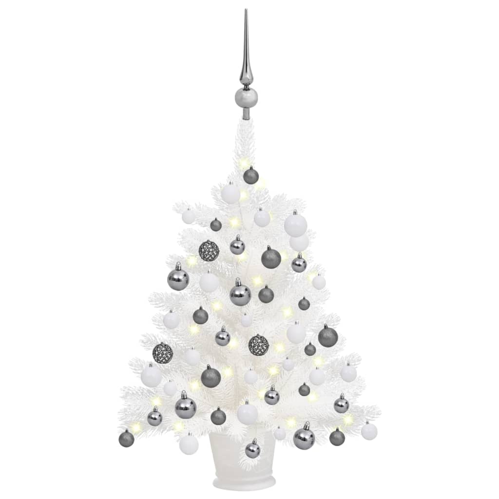 Künstlicher Weihnachtsbaum mit LEDs & Kugeln Weiß 65 cm