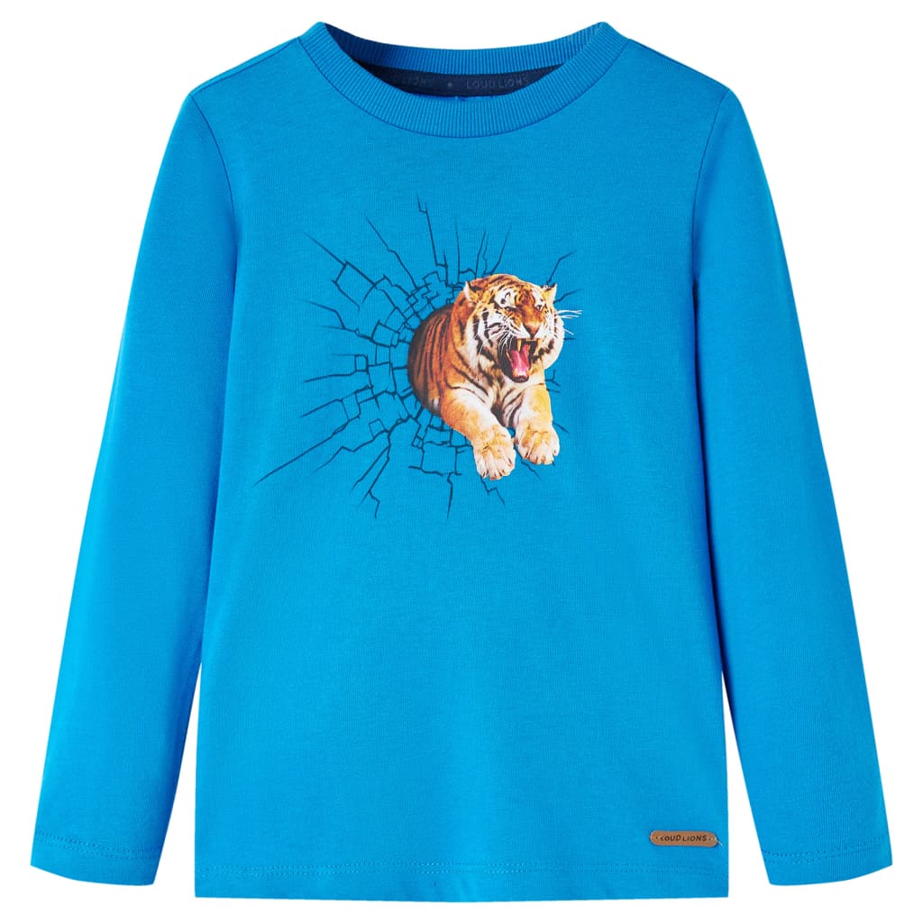 Kinder-Langarmshirt mit Tiger-Aufdruck Kobaltblau 128
