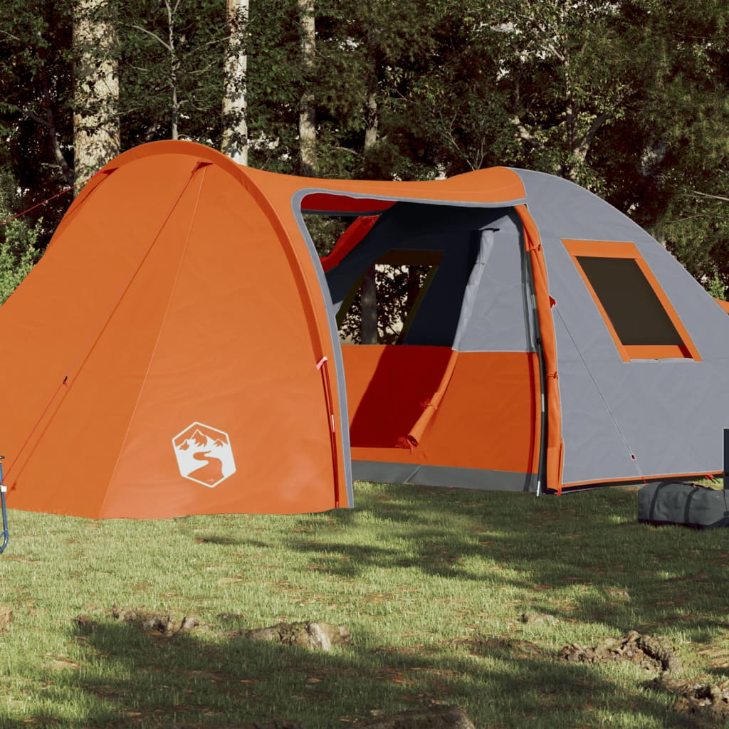 vidaXL Campingzelt 6 Personen Grau & Orange 466x342x200 cm 185T Taft