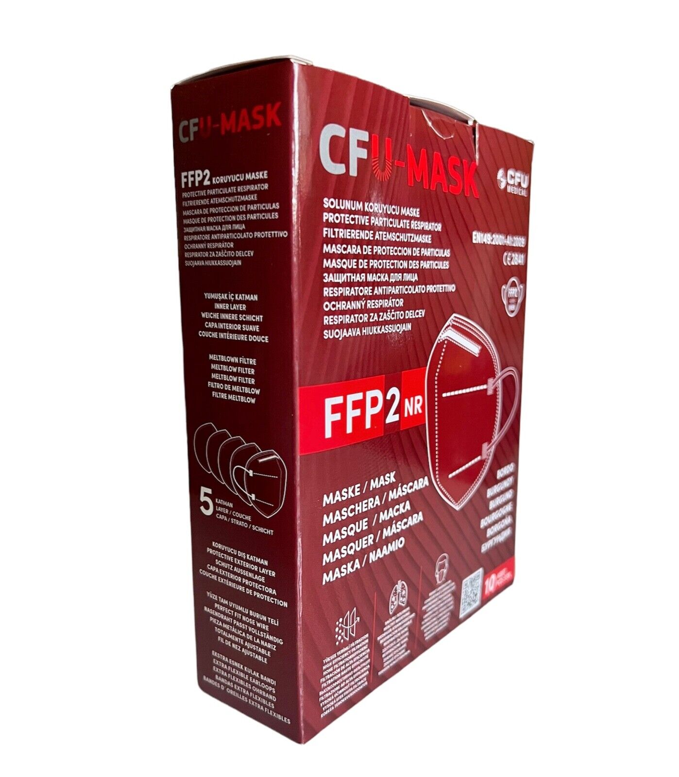 FFP2 Masken 10 Stück CE zertifiziert rot/burgund