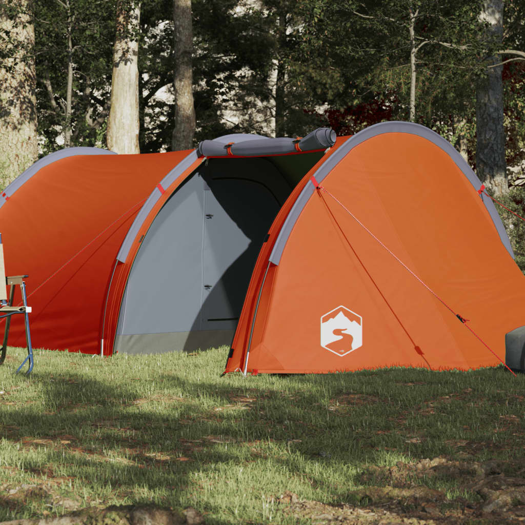 vidaXL Campingzelt 4 Personen Grau & Orange 405x170x106 cm 185T Taft
