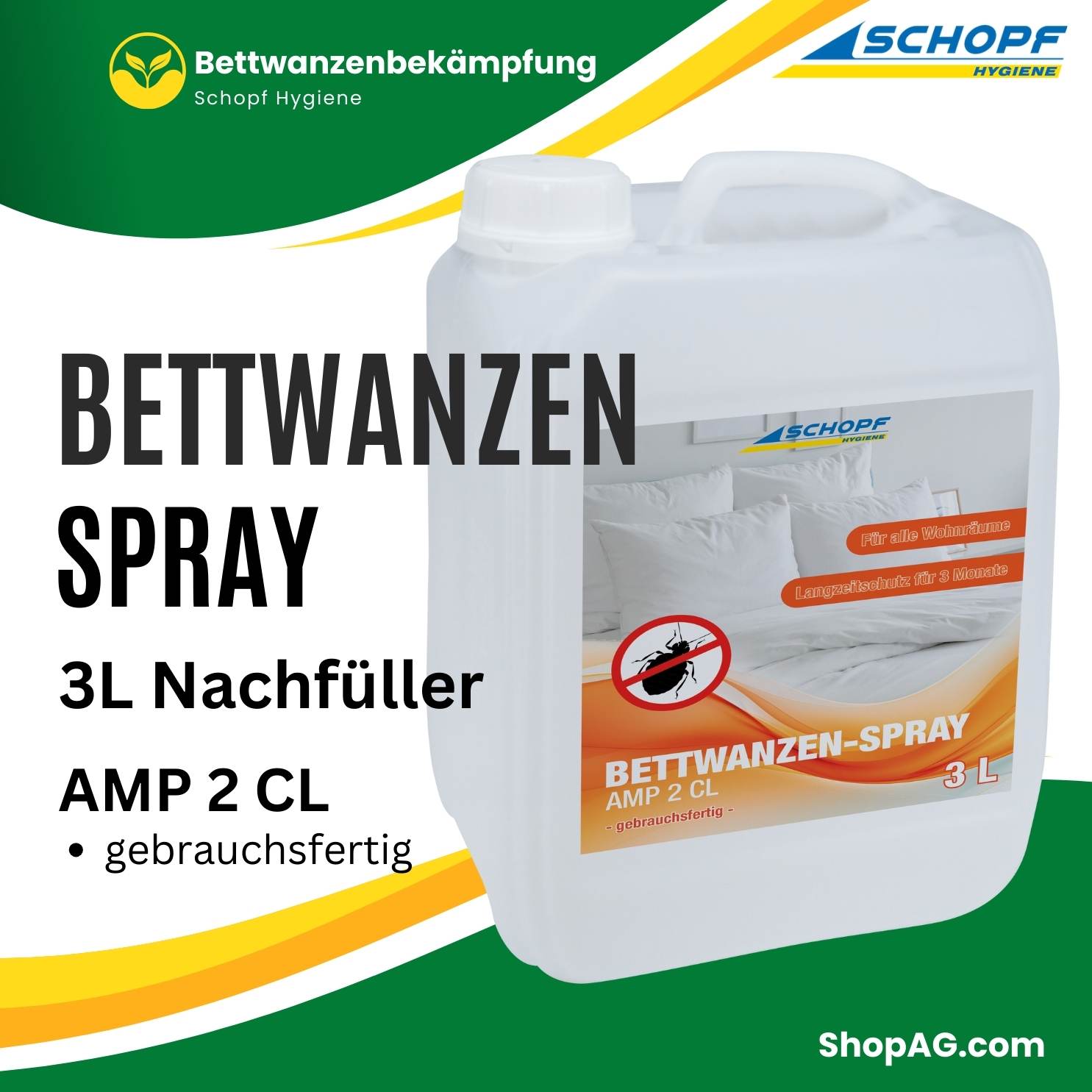 Bettwanzen-Spray 3L Nachfüller AMP 2 CL Insektizid gegen Bettwanzen Schopf Hygiene 