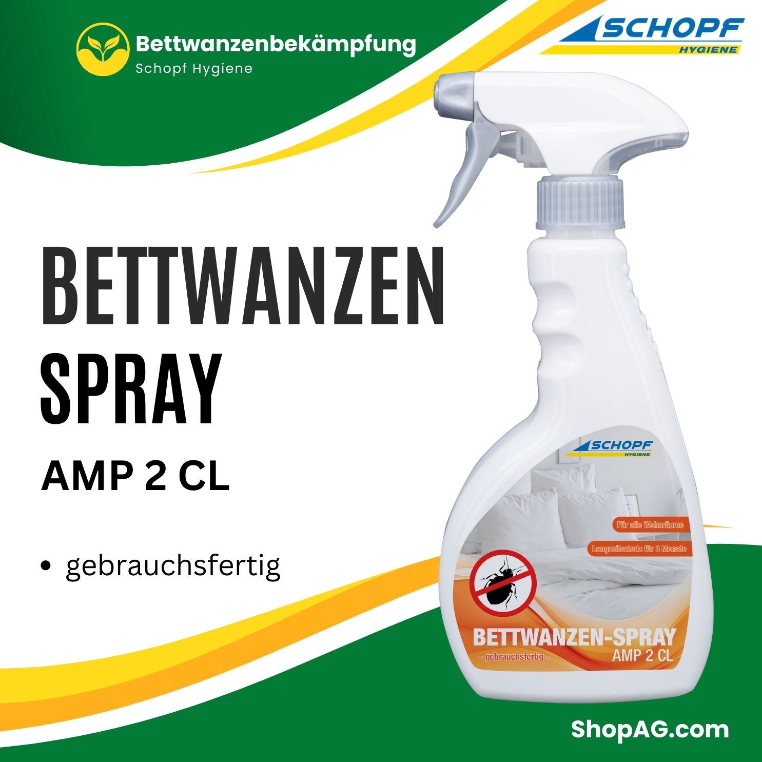 Bettwanzen-Spray 500ml AMP 2 CL Insektizid gegen Bettwanzen Schopf Hygiene
